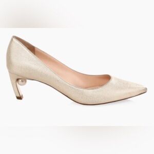 Nicholas Kirkwood Metallic Nappa Foiled Light Gold Leather w/ Pearl Pumps 40